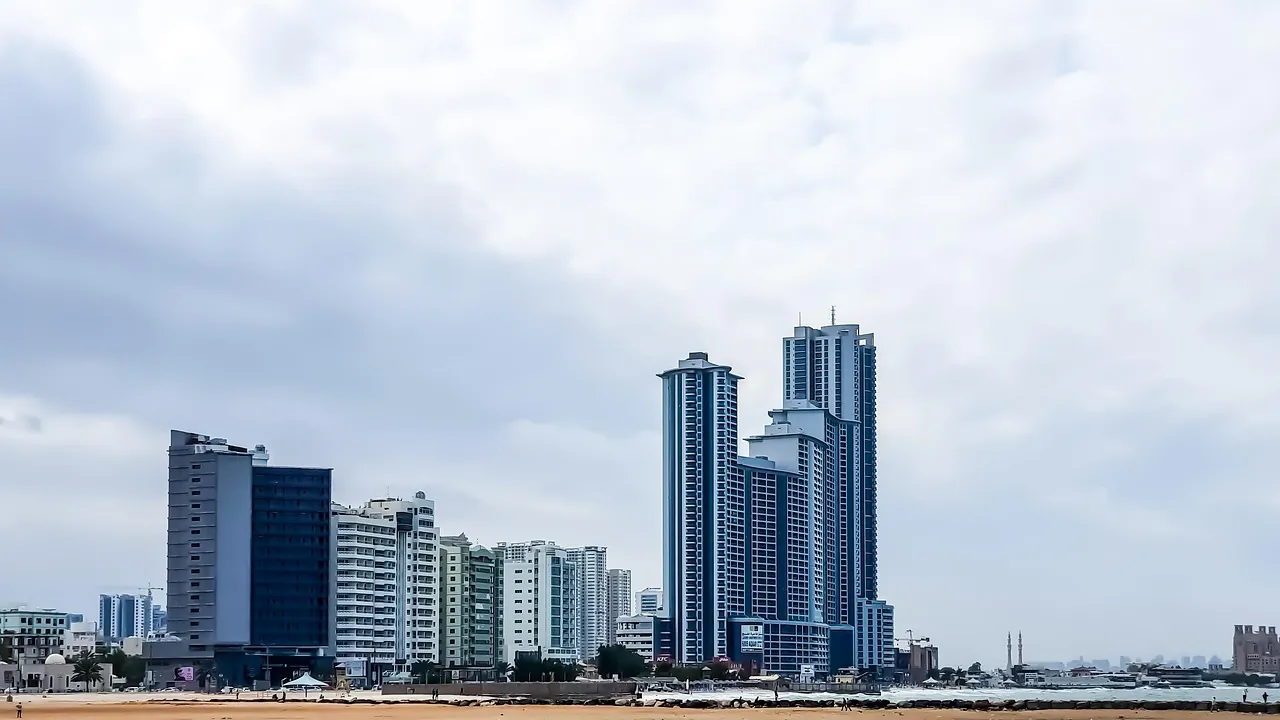 Apartment buildings along the Ajman seafront