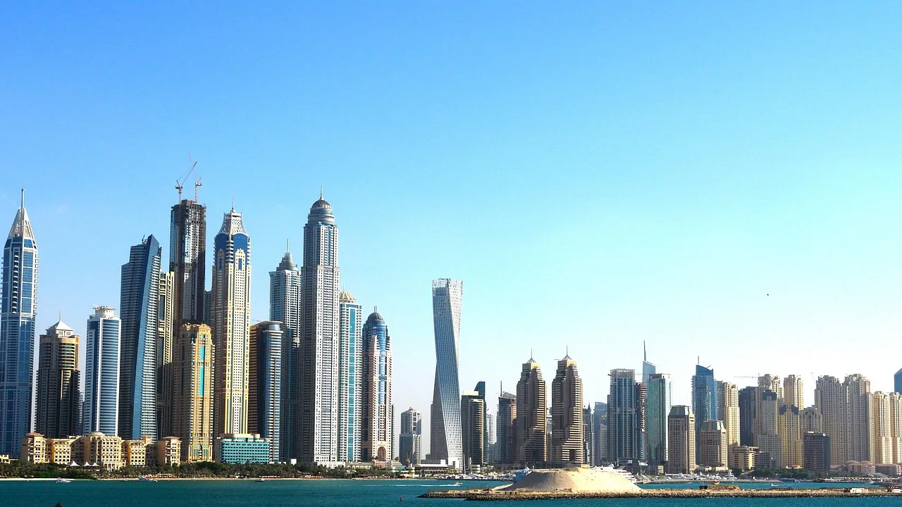 The Dubai Marina and JBR skyline seen from the sea